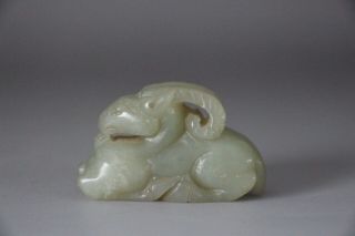 Chinese Antique Qing 100 Natural Hetian Jade Hand - Carved Statues Sheep Beast