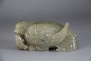 Chinese Antique Qing 100 Natural Hetian Jade Hand - Carved Statues Eagle Fish