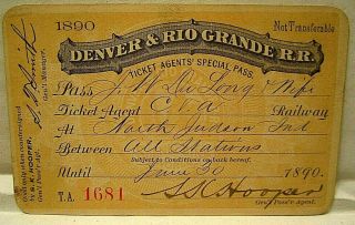 1890 Denver & Rio Grande Railroad Annual Pass