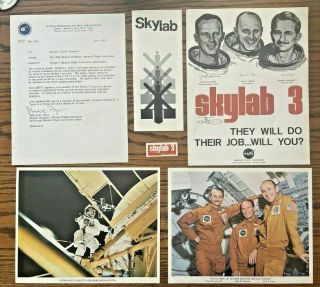 1973 Nasa Skylab 3 Sl - 2 Mfa Crew And Mission Lithographs,  Memo,  Brochure,  Bonus
