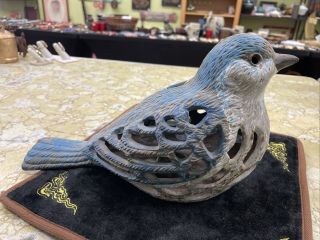 Vintage Cast Iron Blue Bird Candle Holder Garden Lantern Bird Lovers Decoration