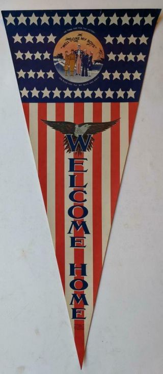 Patriotic Wwii Welcome Home American Flag Banner Uncle Sam & Military By Bonter
