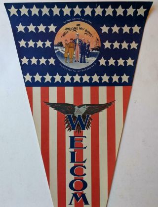 PATRIOTIC WWII WELCOME HOME AMERICAN FLAG BANNER UNCLE SAM & MILITARY by BONTER 2