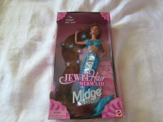 Vtg 1995 Jewel Hair Mermaid Midge Brunette Hair Crown Mattel Doll 14589 Nrfb Toy