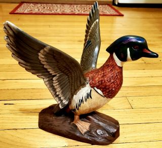 Vintage Wood Duck Decoy In Flight Clay Pottery Hamburg Mn Handmade 9 "