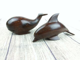 Hand Carved Wood Wooden Ironwood Dolphin 8.  5 " And Whale Figurine 7.  5 " Sculptures