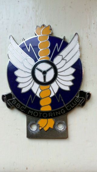 Vintage British Broadcasting B.  B.  C.  Motoring Club Car Grill Badge Plate Topper