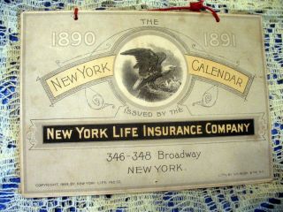 York Life Insurance Company Calendar 1890 - 1891 Complete Multi Page