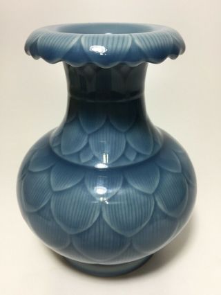 Chinese Antique Blue Glaze Porcelain Lotus Flower Vase Or Brush Pot