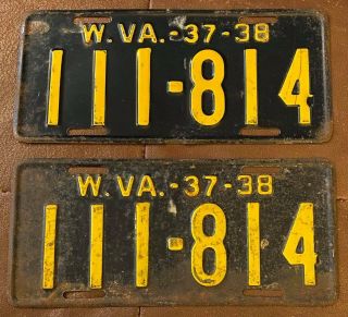 West Virginia 1937 - 1938 License Plate Pair - Quality 111 - 814