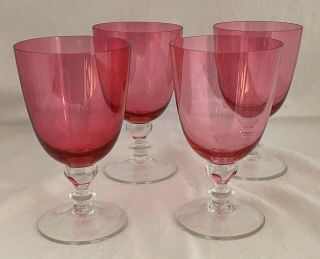 Vintage Set 4 Theresienthal Stem Cranberry Glass Harrison Pattern Water Goblets