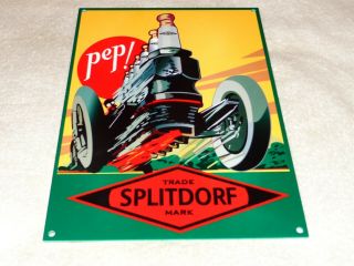 Vintage Edison Splitdorf Spark Plugs Pep Race Car 12 " Metal Gasoline & Oil Sign