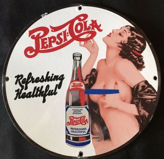 Vintage Style  Pepsi=cola  Pinup Advertising Sign,  Porcelain 12 Inch.