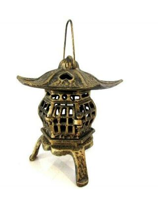 Vintage Iron Pagoda Lantern Lamp Candle Holder Three Heart In The Roof 10 "