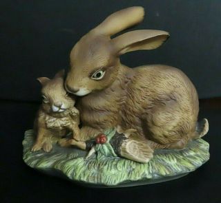 Vintage Homco Bunny Rabbit Figurine 1979 Masterpiece Porcelain Mother/baby Brown