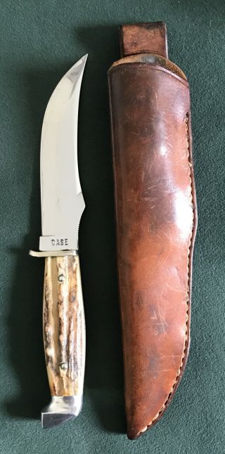 Case Usa Vintage 1940 - 64 Hunting Knife With Leather Sheath Stag Handle Rare Os.