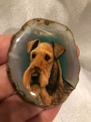 Irish/lakeland Terrier Hand - Painted Pendant/necklace Unique Geode Stone Jewelry