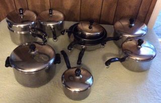 Vintage Farberware Aluminum Clad Stainless Steel 17 Piece Set W/ Lids Pots Pans