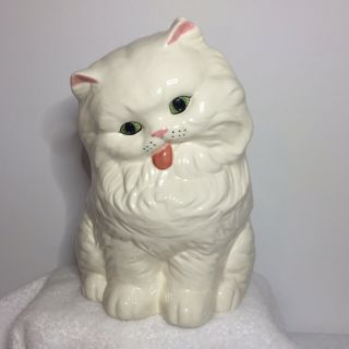 White Persian Kitty Cat Kitten Ceramic Statue Figurine 10 " Vintage Hand Painted