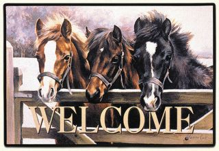 " Trio Of Horses " Doormat With Nonskid Rubber Backing - 18 " X 27 " - Welcome Mat