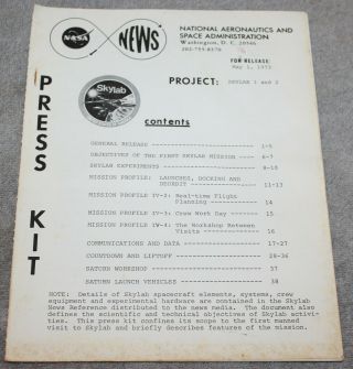 Vintage Skylab 1 & 2 Nasa News Press Kit May 1,  1973