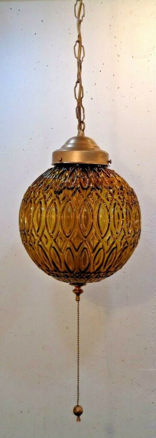 Vintage Mid Century Modern Amber Hanging Swag Lamp Retro 1960 