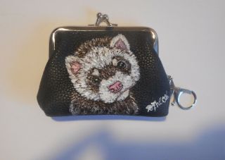 Ferret Hand Painted Coin Purse With Key Chain Vegan