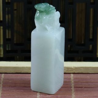 100 Natural Certified A Grade Green Jade Jadeite Carved Seals Statue 手工印章 A044