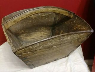 Antique Primitive Chinese Rice Grain Bucket Basket Wooden Metal Asian