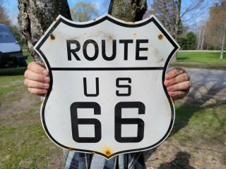 Old Vintage U.  S Route 66 Highway Porcelain Road Heavy Metal Roadway Sign Travel