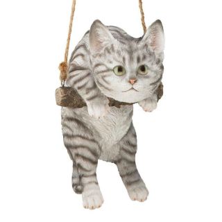 Design Toscano Gray Tabby Kitty on a Perch Hanging Cat Sculpture 2