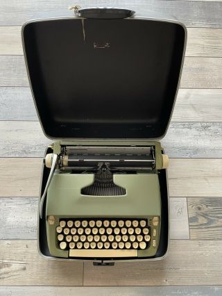 Vintage Smith Corona Sterling Portable Typewriter Green W Case