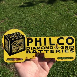 Philco Diamond Grid Battery Metal License Plate Topper Sign Batteries