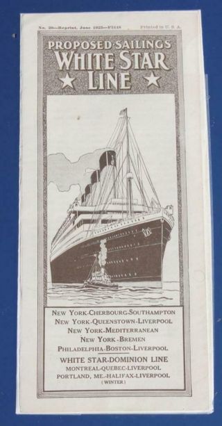 White Star Line Rms Olympic Majestic Etc Proposed Sailings List June 1923