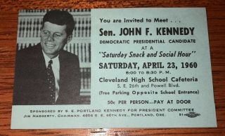 Vintage Ticket Invitation To Meet John F.  Kennedy 1960 Portland Oregon