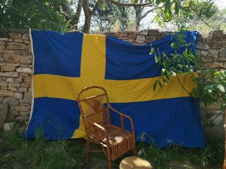 Antique Vintage Huge National Swedish Flag Cotton Stitched Goteborg Wwii 1940 