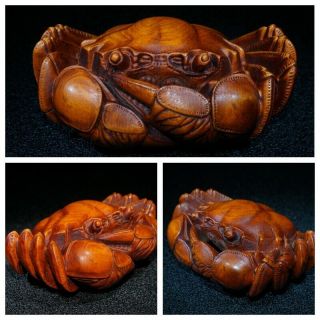 Old China Antique Decor Wooden Statue Carvings Wood Carving Sculpture Crab Art