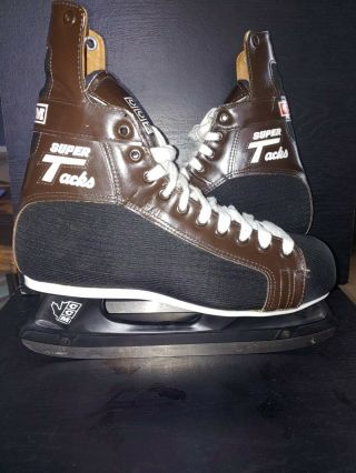 Vintage 1979 Ccm Tacks Ice Hockey Skates Brown Leather Size 9