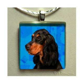 Gordon Setter Dog Charm Jewelry Dangle Pet Art Gift Glass Tile Pendant Necklace