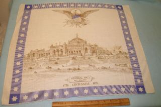 1876 Memorial Hall & Eagle Patriotic Cotton Handkerchief Brown Print Building