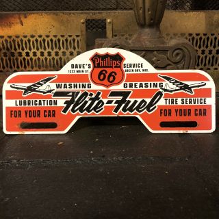 Vintage Phillips 66 Flight Fuel Metal License Plate Topper Sign
