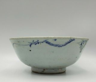 Old Chinese Antique Rice Bowl Hand Painted Cobalt Design 6 3/4 " Diameter