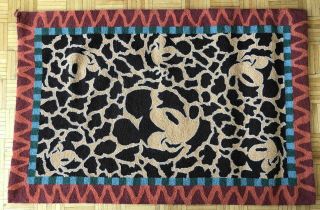 Unusual Vintage Mickey Mouse Face Leopard Print Hooked Area Rug 64 " X 42 " Estate