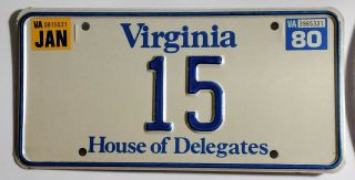 Virginia - 1980 House Of Delegates License Plate - Number 15 - Orig