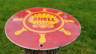 Old Vintage Shell Gasoline Motor Oil Porcelain Enamel Gas Station Pump Sign