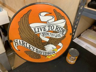 " Harley Davidson Live To Ride " Heavy Porcelain Sign,  (12 " Inch)