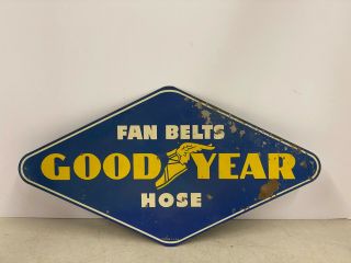 Vintage Good Year Fan Belts Hose Sign Sign 17.  5 " X 9.  5 "