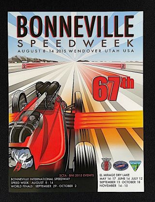 2015 Bonneville Speed Week Scta Lsr Land Speed Record Race Poster Salt Flats