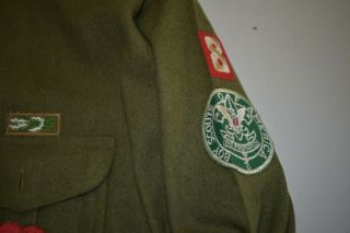 OLD HEAVY WOOL GREEN UNIFORM SCOUT SHIRT 16 1/2 NECK WITH PATCHES 3