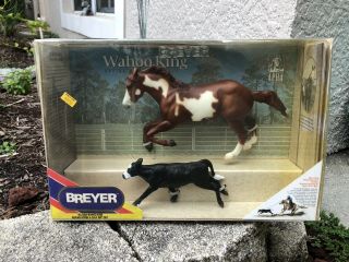 Nib Classic Breyer 3354 Wahoo King Legendary Roping Horse Calf Set Pinto 2